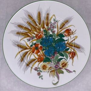 Vintage French Hand Painted Porcelain 10” Plate‎ Wheat & Wildflower Signed